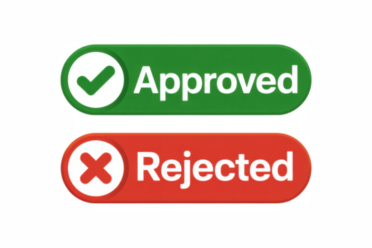 Approved rejected button checkmark cross mark green red decision choice confirmation selection accept decline on transparent background - Powered by Adobe