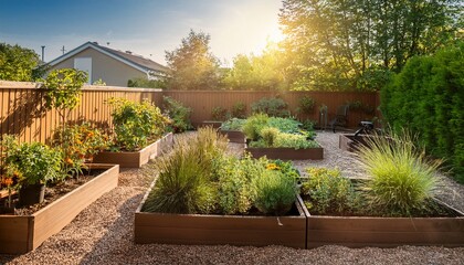 backyard garden beds in sunlight