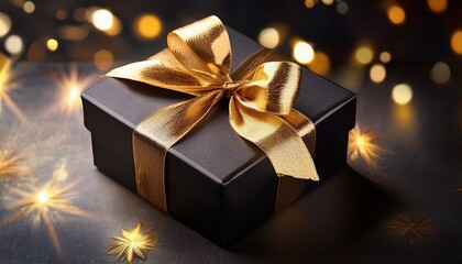 a luxurious black gift box adorned with a golden ribbon perfect for a special occasion or celebration
