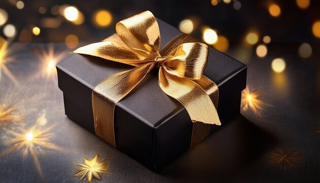 a luxurious black gift box adorned with a golden ribbon perfect for a special occasion or celebration