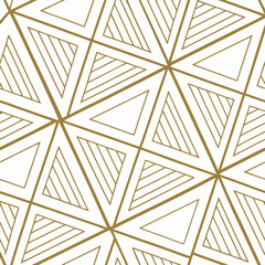 Vector White and Gold Foil Wire Geometric Mosaic Triangles Repeat Seamless Pattern Background. Can Be Used For Fabric, Wallpaper, Stationery, Packaging. Surface pattern design. Eps.
