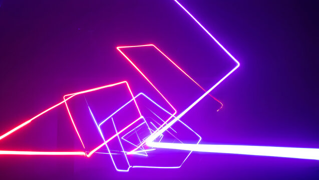 Abstract geometric light trails in neon pink and purple