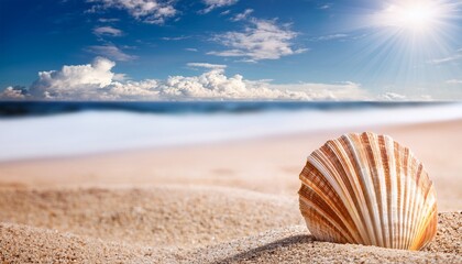 seashell on sandy beach bright sky
