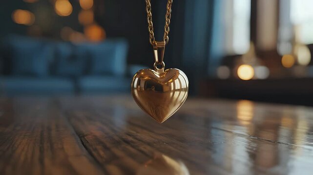 Cinematic Video Close-Up of Golden Heart Pendant Swinging in Hypnosis Session