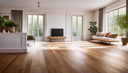 elegant hardwood flooring meets pristine white walls a modern interior design backdrop for serene home living spaces