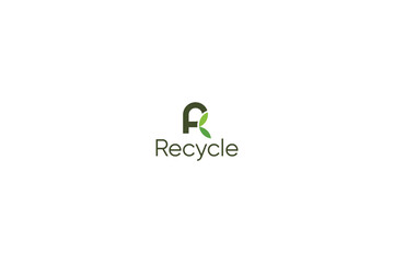 Letter R green leaf natural eco friendly recycling logo 
