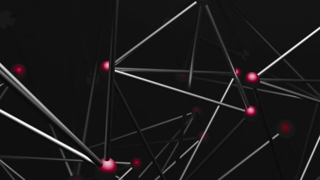 View the intricate red sphere design of a dark network formed by multiple metallic lines and glowing blue points. The combination creates a visually stunning and complex structure. - Powered by Adobe
