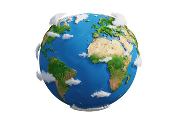 Cartoon Earth Globe Model Floating with Clouds and Black Backdrop