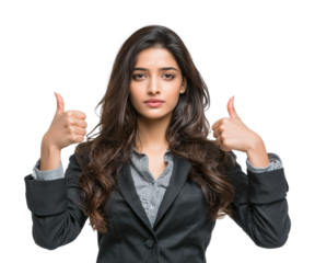 Empowered woman giving thumbs up portrait positive vibes isolated on transparent background