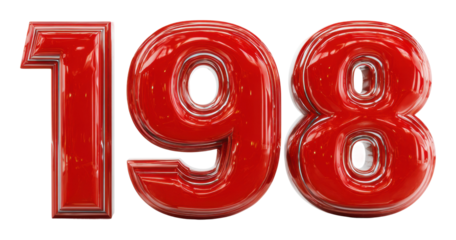 Creative red number 198 installation in urban space modern view isolated on transparent background