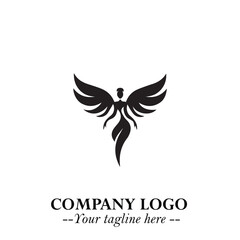 Elegant Black Angel Woman Silhouette Logo Symbol on White Background