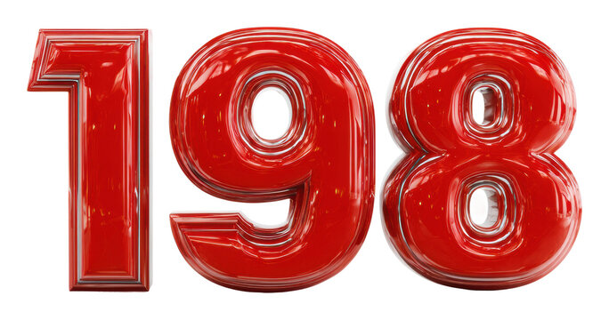 Creative red number 198 installation in urban space modern view isolated on transparent background