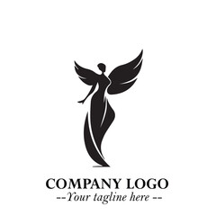 Elegant Black Angel Woman Silhouette Logo Symbol on White Background