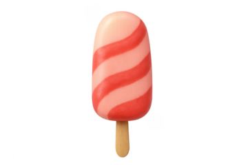 Swirling strawberry ice cream popsicle on stick transparent background