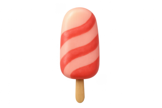 Swirling strawberry ice cream popsicle on stick transparent background