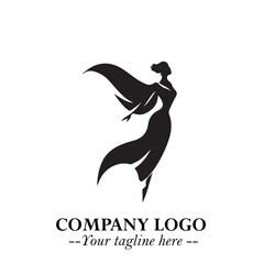 Elegant Black Angel Woman Silhouette Logo Symbol on White Background