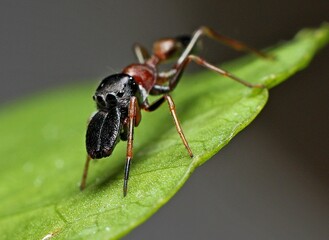 The ant-mimic jumping spider in the image is likely a male of the species. These species are well known for mimicking the Asian weaver ant