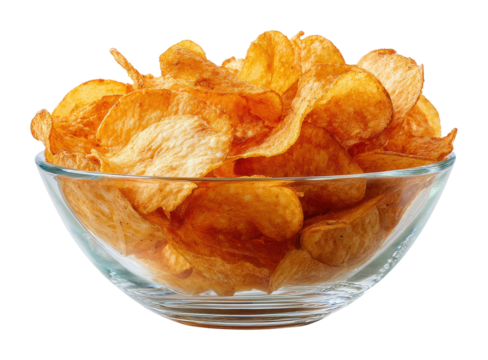 Enjoying crispy potato chips at home food snack isolated on transparent background