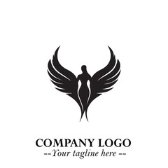 Elegant Black Angel Woman Silhouette Logo Symbol on White Background
