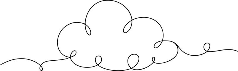 Minimalist single line drawing of a fluffy cloud with swirling accents