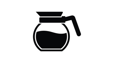 A simple black and white graphic illustration of a glass coffee carafe filled with dark liquid and a handle on the right side.