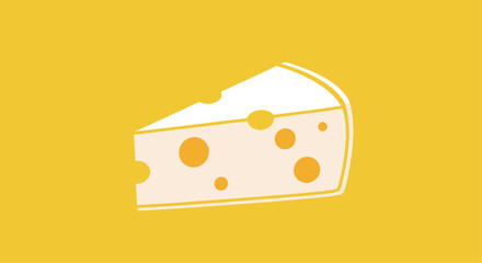 A simple illustration of a wedge of Swiss cheese with large holes on a yellow background.