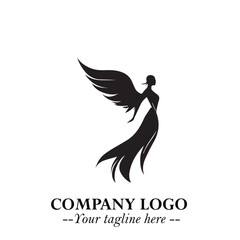 Elegant Black Angel Woman Silhouette Logo Symbol on White Background