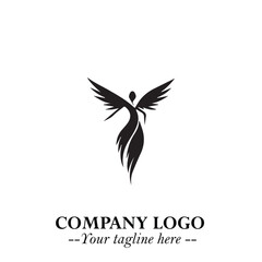 Elegant Black Angel Woman Silhouette Logo Symbol on White Background