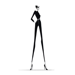 Minimalist hand-drawn fashion silhouette of a tall woman in sleek outfit and heels, ideal for fashion branding, editorial design, and modern style concepts