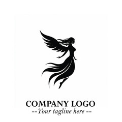 Obraz premium Elegant Black Angel Woman Silhouette Logo Symbol on White Background