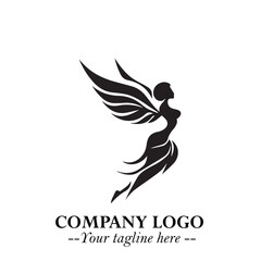 Elegant Black Angel Woman Silhouette Logo Symbol on White Background