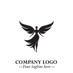 Elegant Black Angel Woman Silhouette Logo Symbol on White Background