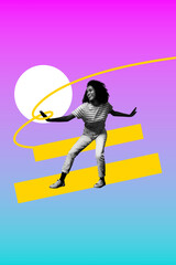 Vertical art pop trend banner collage of happy girl enjoy dancehall occasion clubbing entertainment...