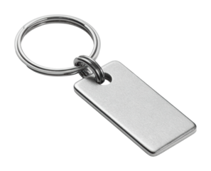 Keychain displaying a silver tag product isolated on transparent background