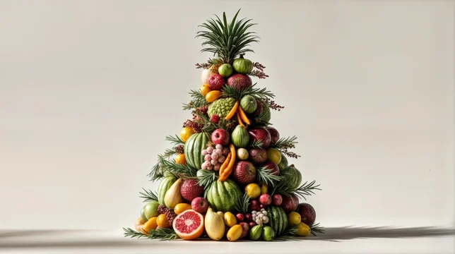 Creative Holiday Tree Made from Fresh Fruits and Vegetables
