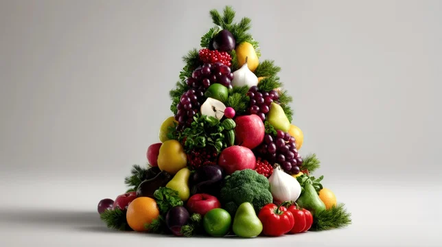Festive Pine Tree Shape Created with Fresh Produce