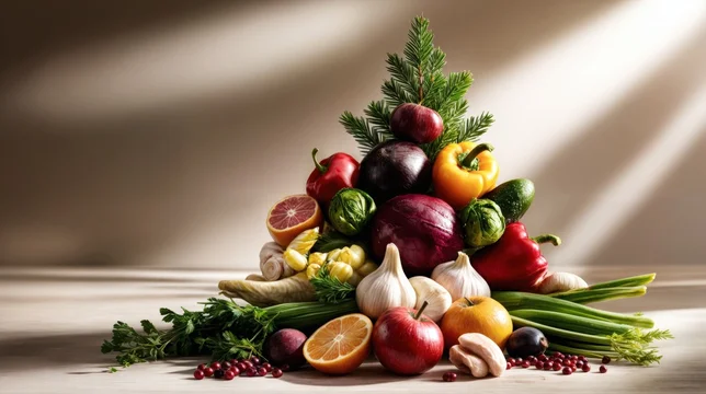 Festive Produce Arrangement Styled as a Holiday Pine Tree