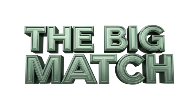 Metallic 3d text the big match rendered with realistic lighting and texture isolated on transparent background