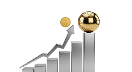 Golden egg symbolizing wealth growth and financial success on a rising bar chart isolated on transparent background