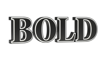 The word bold rendered in a thick three dimensional font with a subtle shadow effect isolated on transparent background