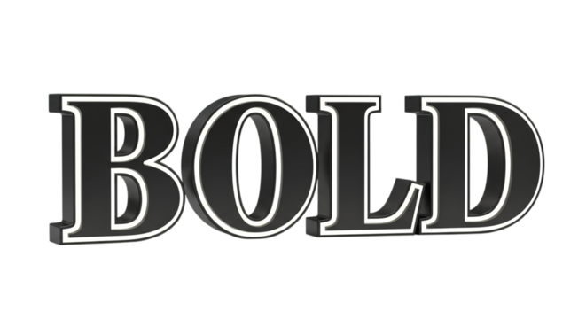 The word bold rendered in a thick three dimensional font with a subtle shadow effect isolated on transparent background