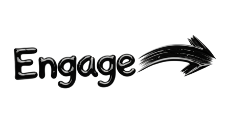 Hand drawn chalk style word engage with a directional arrow isolated on transparent background