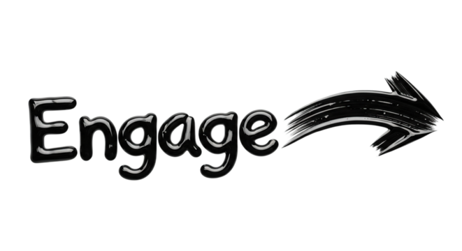 Hand drawn chalk style word engage with a directional arrow isolated on transparent background - Powered by Adobe