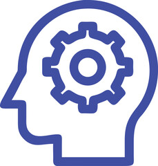 The gear inside the head suggests a mechanical or logical thought process,