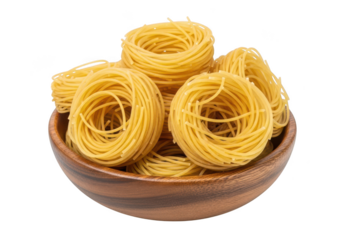 Dry Angel Hair Pasta Nests in a Wooden Bowl