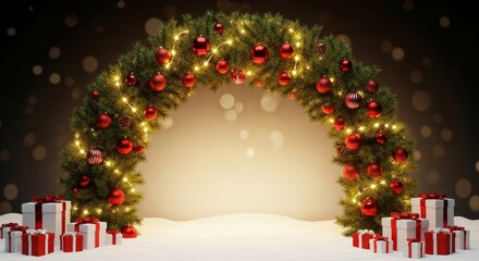 Christmas magic: Open velvet gift box with floating lid revealing golden glow, surrounded by a festive star and ceramic dove under a snowy night sky.