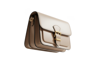Elegant beige leather crossbody bag isolated on black background