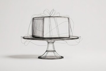 Wireframe dessert on a cake stand with a minimalist design for a modern bakery display