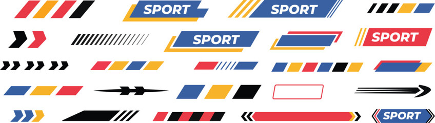A collection of modern sport lower thirds and graphic banners. Set of dynamic broadcast elements for streaming video © Brishy 