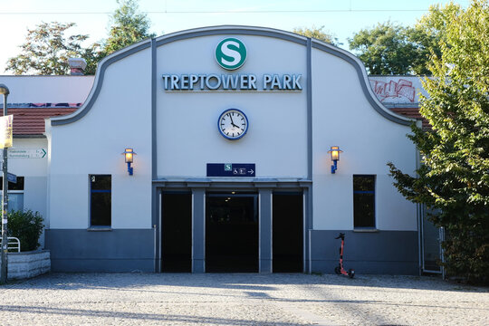 Berlin, Germany, October 1, 2021, East Entrance to Treptower Park S-Bahn Station
